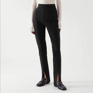 COS black straight leg split front trousers